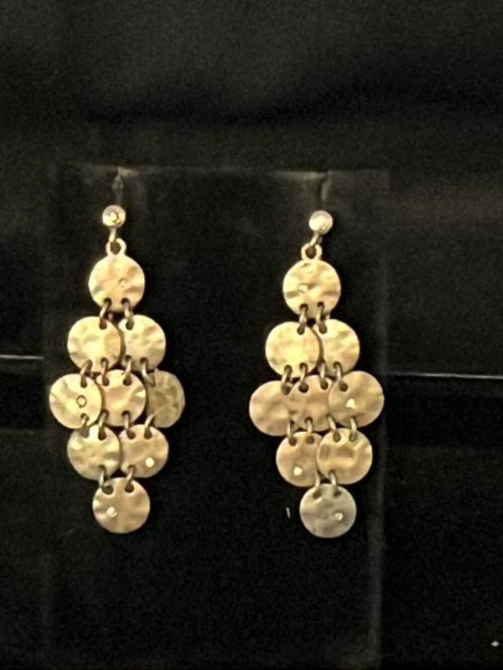 Silver Tone Hammered Disc Multi-Tier Earrings